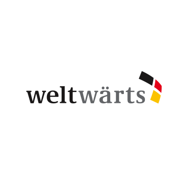 Logo des Programms "weltwärts" mit schwarz-rot-goldenem Design.