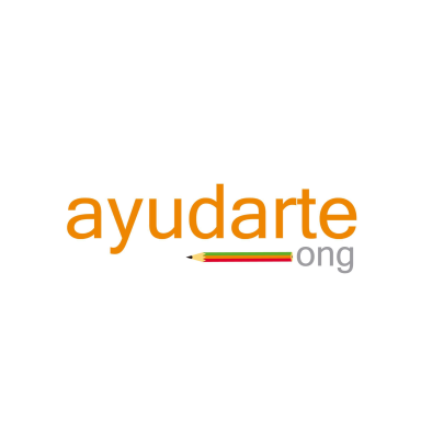 Logo von ayudarte mit orangefarbenem Schriftzug und einem Stift in grün und rot.