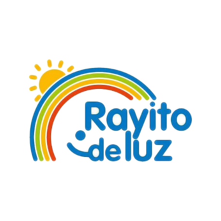 Logo des Centro Abierto Rayito de Luz mit Regenbogen und Sonne.