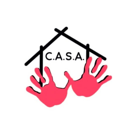 Logo von C.A.S.A., mit einem Haus und zwei roten Handabdrücken.