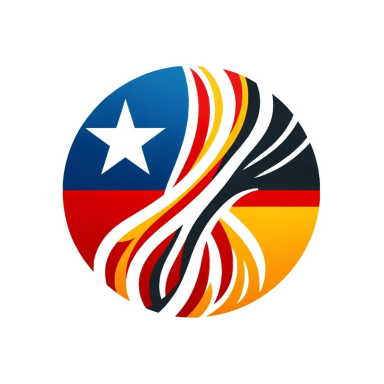 Logo der "Chilenos en Alemania" mit den Flaggen von Chile und Deutschland in einem kreisförmigen Design.