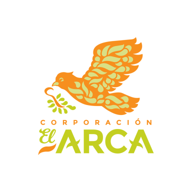 Logo der Corporación El Arca mit einem stilisierten Vogel und grünen Blättern.